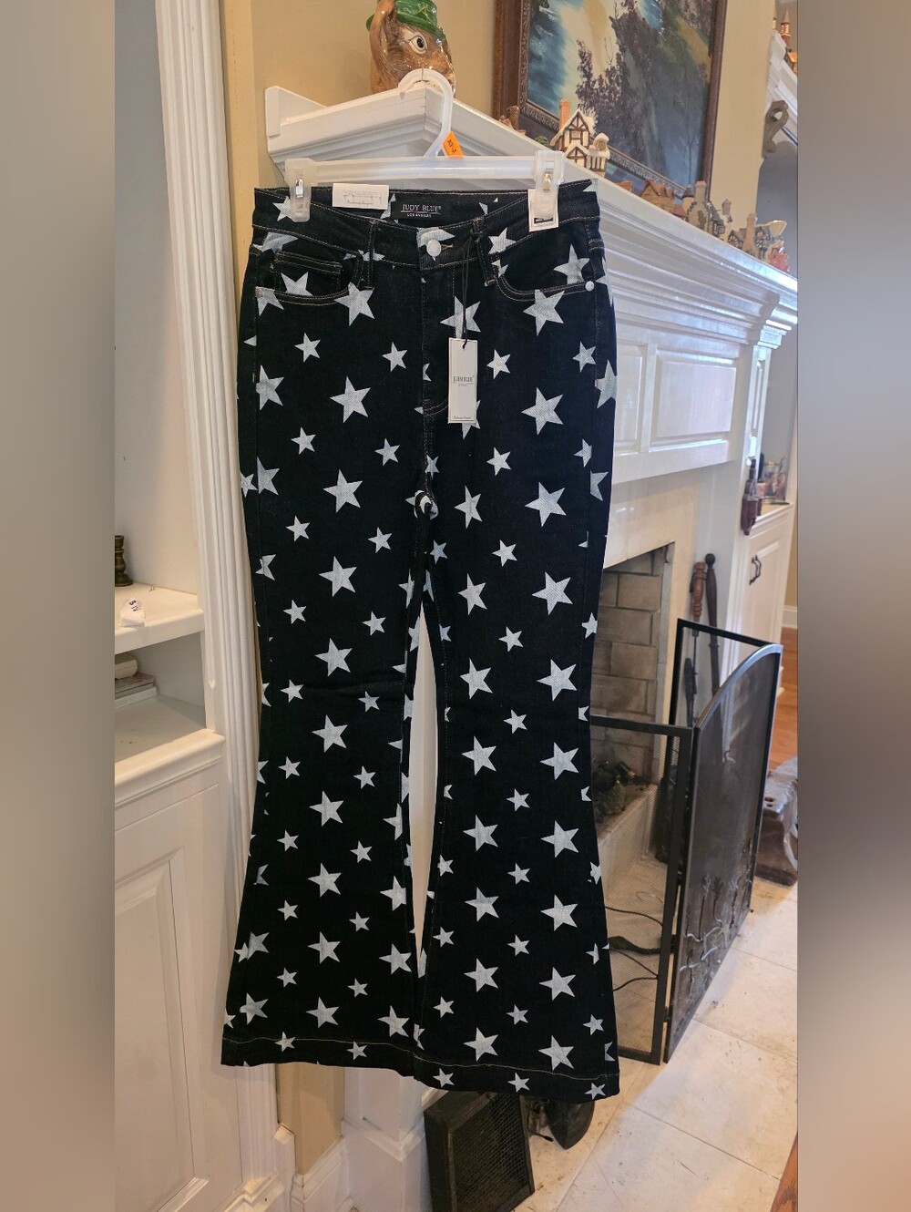 Judy Blue Women’s Dark Blue Denim Star Print Flare Jeans - Picture 1 of 4